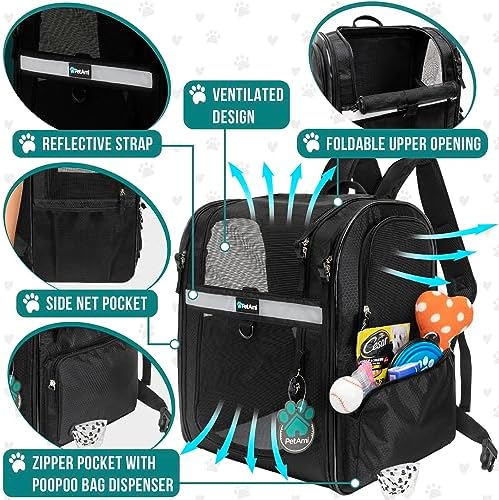 PetAmi Dog Backpack Carrier for Cats, 4-Way Entry Ventilated, 18 lbs, Black - Image 3