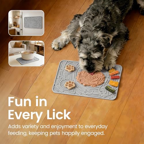 OHMO Lick Mat for Dogs&Cats, Space Pattern, 6×10", 2pcs, Beige&Light Grey - Image 4