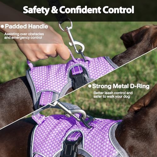 Huntboo Escape Proof Dog Harness, Dachshund Harness, Reflective Dog Harness with Handle, Durable,Adjustable Vest for Small Medium Large Dogs Walking, Training, and Running Gear (Lavender Purple,XL) - Image 4