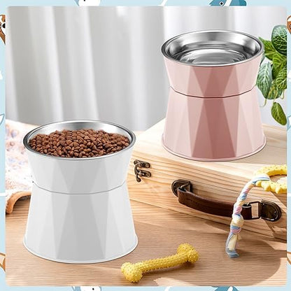 Lallisa 2 Pcs Elevated Cat Bowls Adjustable Raised Cat Feeder Non Slip Food Water with Stand Safe Stainless Steel Bowls with Pet Food Stand for Pets Feeding Eating(Pink, White) - Image 4