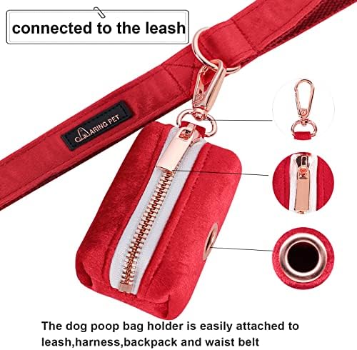 ARING PET Dog Waste Bag Dispenser, Soft Doggy Poop Bags Holders Attach to Any Leashes, Velvet Portable Washable Red Pet Waste Pouch Dispenser with Metal Zipper - Image 3