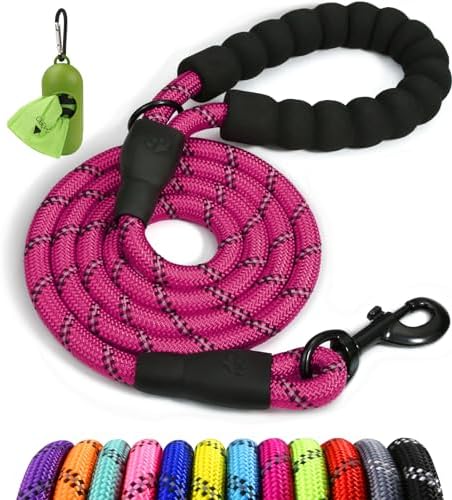 Taglory Rope Dog Leash for Medium Large Dogs, 6 FT Padded Handle, Hotpink by Taglory