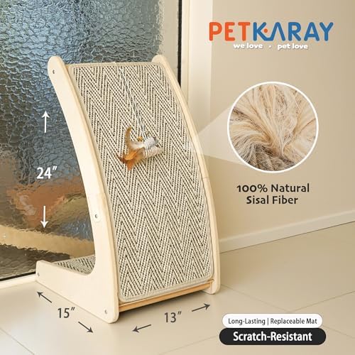 PETKARAY Cat Scratcher, Sisal Cat Scratch Pad, Curved Scratching Board for Indoor Kitty, Floor Mounted Scratcher with Mouse Toy Catnip - Image 2