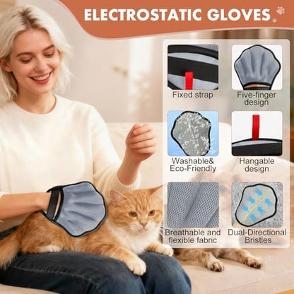 Pet Hair Removal Glove, Electrostatic Pet Hair Remover Glove for Cats & Dogs, Pet Hair Remover Tool for Laundry, Couch, Carpet, Car Seat - Upgraded Five-Finger, Reusable, Grey+Grey - Image 3