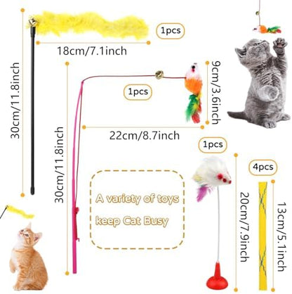QUOZUO Cat Toys Kitten Toys Assortments, 32 Packs Interactive Cat Toy Variety Pack for Kitty, Cat Wand Toy, Cat Crinkle Balls Bell Balls with Bells, Cat Spring Toy, Catnip Toys for Indoor Cats Kitten - Image 2
