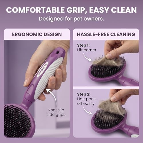Round Bristle Pet Brush for Dogs and Cats - Soft Dog Brush for Grooming Short or Long Hair - Gentle Tool for Sensitive Skin Removes Dander, Dirt, and Detangles (Purple) - Image 5