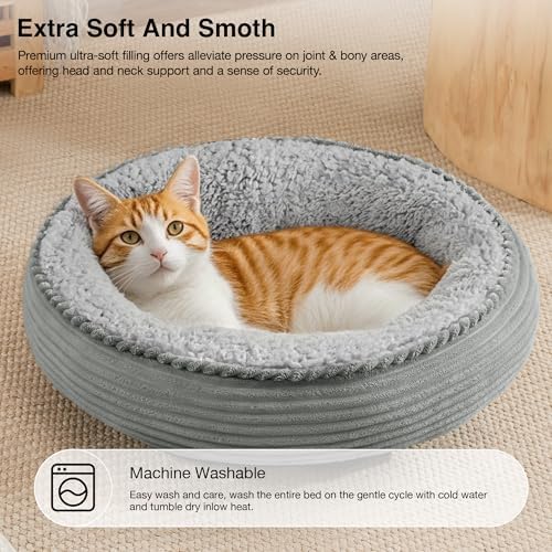 Love's cabin Round Donut Cat and Dog Cushion Bed, 20in Pet Bed for Cats or Small Dogs, Anti-Slip & Water-Resistant Bottom, Super Soft Durable Fabric Pet beds, Washable Luxury Bed Solid Grey Stripe - Image 6