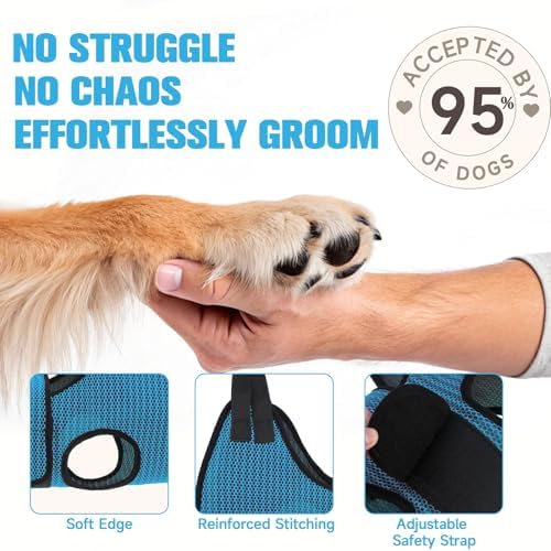 PAWCHIE Dog Grooming Hammock Harness for Dog Cat with Pet Nail Clipper Trimmer-Breathable Cat Hanger Sling for Trimming Clipping Nails-Dog Hammock Restraint Bag for Small Medium Large Dog, Dark Blue M - Image 2