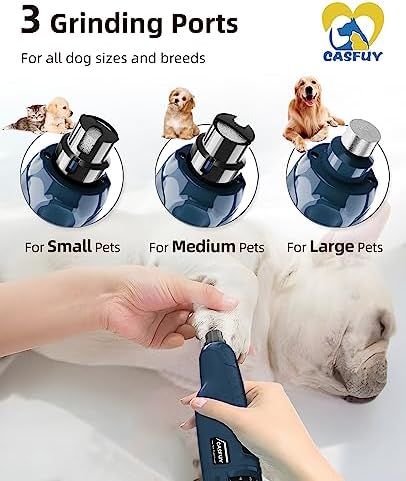 Casfuy Dog Nail Grinder Quiet - (45db) 6-Speed Pet Nail Grinder with 2 LED Lights for Large Medium Small Puppy Dogs/Cats, Professional 3 Ports Rechargeable Electric Dog Nail Trimmer with Dust Cap - Image 3