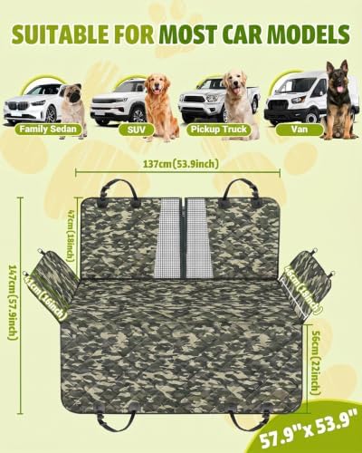 Dog Car Seat Cover, 600D Heavy Dute Car Seat Cover for Dogs Pets, 100% Waterproof Anti-Scratch Nonslip Dog Hammock for Cars, Seat Covers Protector with SeatBelt for Sedan SUV Truck Standard Camo - Image 2