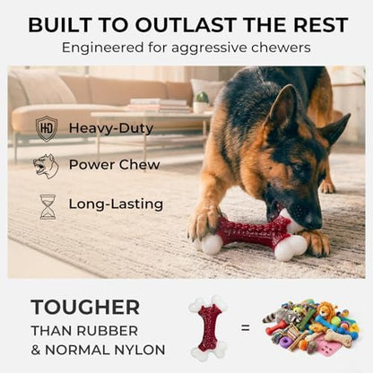 Kseroo 2-Pack Dog Toys for Aggressive Chewers Medium/Large Breed, 8-Inch Solid Nylon Dog Chew Bones, Beef Flavored Tough Dog Toys for 20-90lb Dogs, Red - Image 3