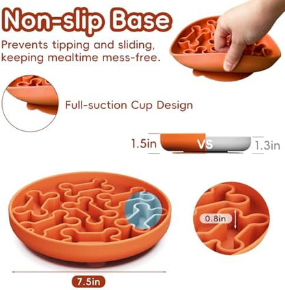 Silicone Slow Feeder Dog Bowl – Orange Bone Pattern | Food-Grade Non-Slip Dog Dish for Anti-Bloat, Fast Eating Prevention, 7.5” x 1.5”, Dishwasher Safe - Image 5