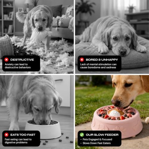 Slow Feeder Dog Bowl with Rolling Ball, No Spill Silicone Pet Lick Bowl for Dogs and Cats, Anti Slip Suction Base, Interactive Pet Feeder for Slower Eating and Cleaner Mealtime (White) - Image 3