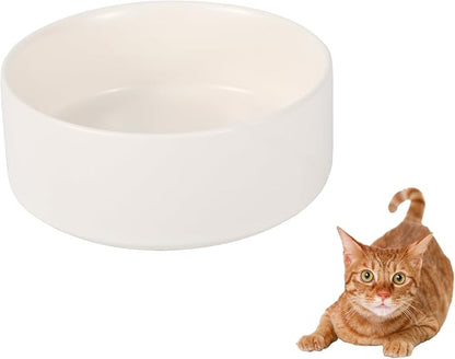 Ceramic Cat Bowl Dog Dish - Small Pet Feeding Bowl for Cats and Puppies - Microwave and Dishwasher Safe - 16.23 oz - 480ml - White