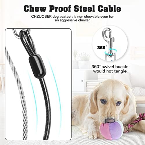 Chew Proof Dog Car Seat Belt, 2 in 1 Steel Cable Dog Car Accessories Headrest Restraint Doggie Car Seatbelt for Medium Large Dogs Chewer Heavy Duty Doggie Seatbelts for Cars Swivel Attach - Image 3