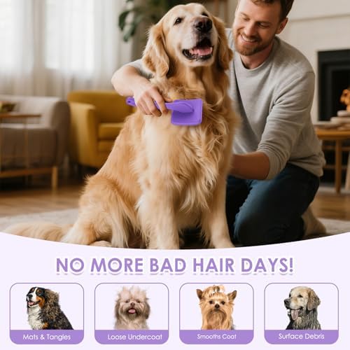 Large Dog 3 in 1 Grooming Kit, Extra Long Pin Slicker Brush Purple - Image 3