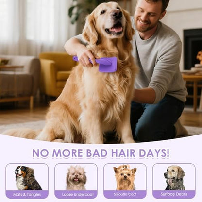 Large Dog 3 in 1 Grooming Kit, Extra Long Pin Slicker Brush Purple - Image 3