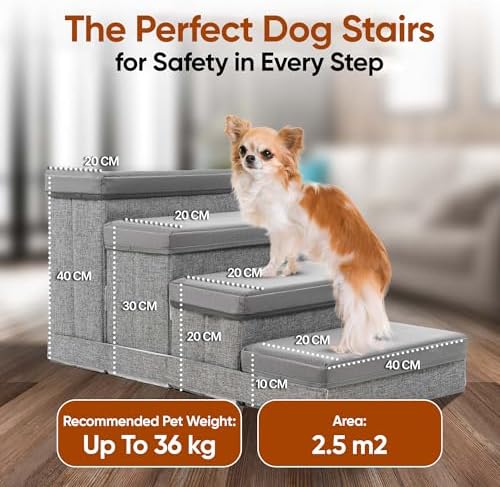 BOSQUE Dog Stairs for High Bed, Foldable Pet Stairs for Small Medium or Large Dogs Puppy with Storage for Bed or Couch, Cat Dog Steps Ramp with Zip up to 200 lbs - Image 2