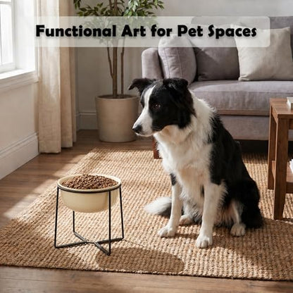 Ceramic Elevated Dog Food Bowl - Heavyweight Feeding Bowl with Metal Stand - Raised Pet Dish for Medium and Larges Dogs - 5.8 Cups - 47.3 oz - Beige - Image 6
