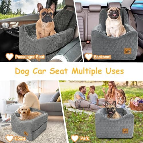 Dog Car Seat for Small/Medium Dogs, Memory Foam Dog Booster Seat, Travel Safety Per Car Seat with Washable Removable Cover, Storage Pockets for Dogs up to 35 lbs(Gray) - Image 6