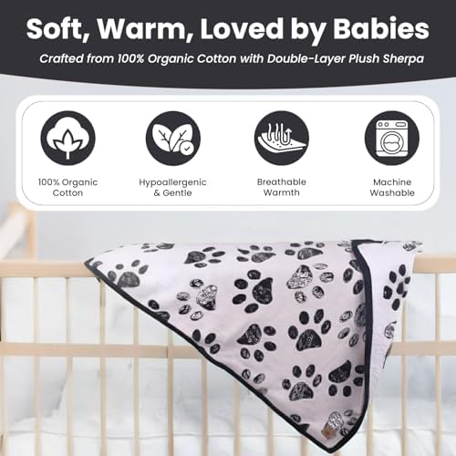 Baby & Pet Blanket 100% Cotton with Sherpa Fleece – Soft Stroller & Cuddle Blanket for Baby, Dog & Cat – Breathable, Hypoallergenic, Washable – 30x40 All-Season Blanket Black - Image 2