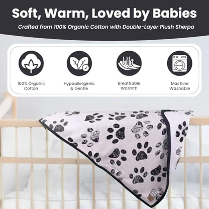 Baby & Pet Blanket 100% Cotton with Sherpa Fleece – Soft Stroller & Cuddle Blanket for Baby, Dog & Cat – Breathable, Hypoallergenic, Washable – 30x40 All-Season Blanket Black - Image 2
