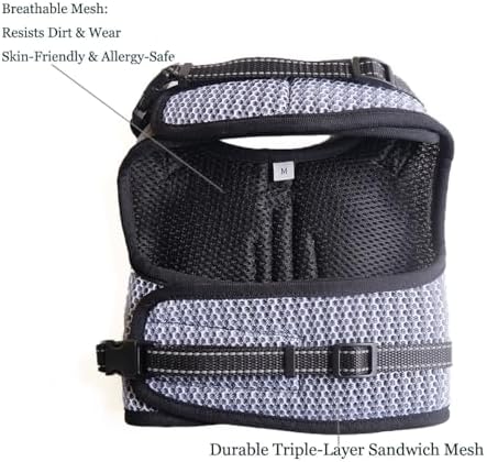 Mini Dachshund Harness – No Armpit Rub, Escape Proof, Reflective, No Pull Vest-Style Dachshunds Harness,Breathable Mesh Dog Harness (Silver-White, M: Chest 42-52cm (16.5"-20.5")) - Image 3