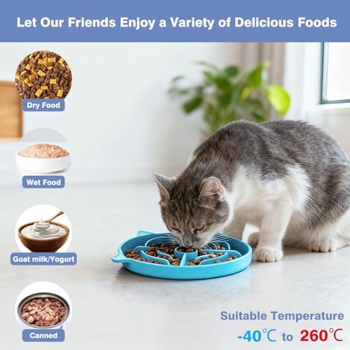 MateeyLife 2 Pcs Silicone Slow Feeder Cat Bowl, Puzzle Feeder Cat Food Dish, Non-Slip Silicone Bowl for Cats, Suitable for Dry and Wet Foods, Kitty Bowls to Slow Down Eating, Prevent Overeating - Image 4