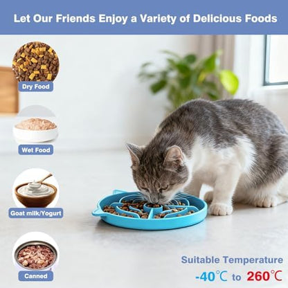 MateeyLife 2 Pcs Silicone Slow Feeder Cat Bowl, Puzzle Feeder Cat Food Dish, Non-Slip Silicone Bowl for Cats, Suitable for Dry and Wet Foods, Kitty Bowls to Slow Down Eating, Prevent Overeating - Image 4