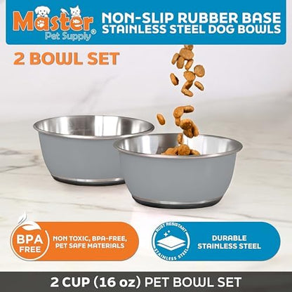 Master Pet Supply Stainless Steel Dog Bowls Set of 2 - Graphite - 16 Oz - Image 2