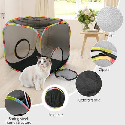 Pop-Up Outdoor Cat Enclosure Rolling Cube, Escape-Proof Mesh Playpen for Indoor Cats Run Small Dogs Run, Collapsible Tent for Cats Rabbits Guinea Pigs Ferrets, Quick Setup, Expandable - Image 4
