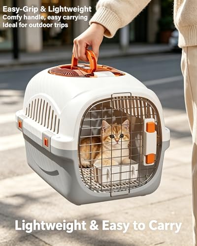 Cat Carrier Airline Approved, Portable Pet Travel Crate with Anti-Stress Design for Cats & Small Dogs, Car Safe Kennel with Top Window (Grey) - Image 6