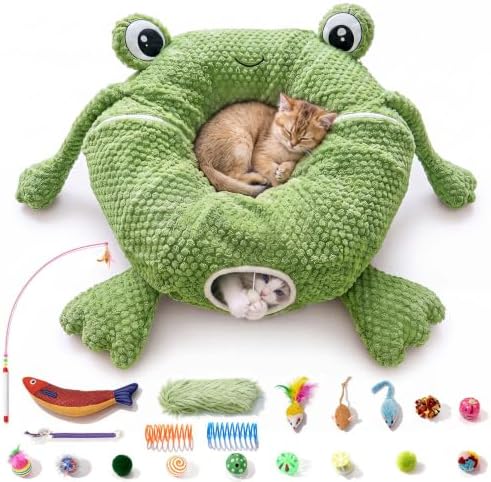 Cat Tunnel Bed with 20 Cat Toys,Kitten Toys for Indoor Kittens,Green by FortheHeartbeatinYourLap