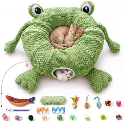 Cat Tunnel Bed with 20 Cat Toys,Kitten Toys for Indoor Kittens,Green by FortheHeartbeatinYourLap