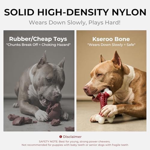 Kseroo 2-Pack Dog Toys for Aggressive Chewers Medium/Large Breed, 8-Inch Solid Nylon Dog Chew Bones, Beef Flavored Tough Dog Toys for 20-90lb Dogs, Red - Image 6