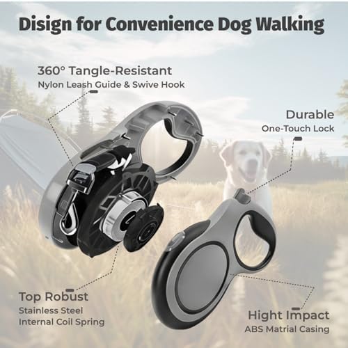16ft Retractable Dog Leash for Medium Dogs up to 66 lbs, Gray - Image 6