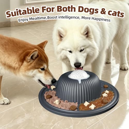2-in-1 Dog Slow Feeder Bowl & Lick Mat with 2 Rotatable Balls, No-Slip Silicone Anxiety Relief Treat Mat for Dogs & Cats, Dishwasher Safe (Gray) - Image 4
