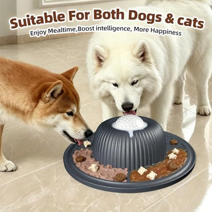 2-in-1 Dog Slow Feeder Bowl & Lick Mat with 2 Rotatable Balls, No-Slip Silicone Anxiety Relief Treat Mat for Dogs & Cats, Dishwasher Safe (Gray) - Image 4