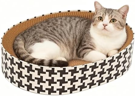 2-in-1 Cat Scratcher Cardboard Bed, Round Cat Scratching Pad Bowl for Indoor Cats, Durable Corrugated Circle Cat Scratcher Lounge, Cozy Oval Cat Scratch Bed Furniture for Kittens & Medium Size Cats by Unknown