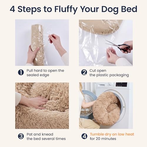 JOLLYVOGUE Calming Dog Beds Extra Large Sized Dog, 45in Donut Washable Large Pet Bed, Anti-Slip & Anti-Anxiety Fluffy Faux Fur Round Dogs Bed, Fits up to 125 lbs Pets (Camel) - Image 7