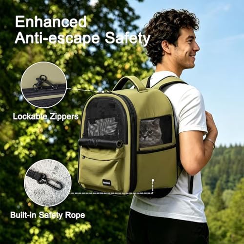 Cat Carrier Dog Backpack Carrier with Anti-Collapse Bottom (Olive Green) - Image 6