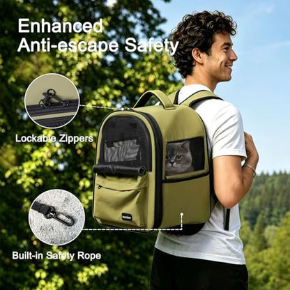Cat Carrier Dog Backpack Carrier with Anti-Collapse Bottom (Olive Green) - Image 6