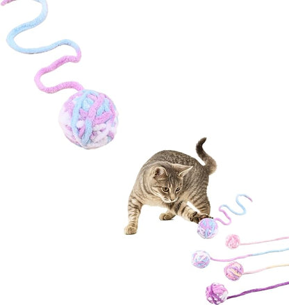 3Pcs Woolen Cat Ball with Bell Inside, Interactive Kitten Catnip Toys for Indoor Cats, Chew Jingle Ball with String Spring Toy (Color-7)