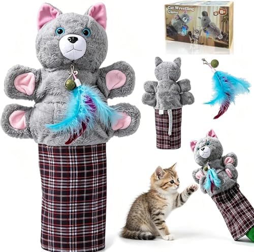 Cat Wrestling Glove with Bell & Catnip, Cats Puppet Wrestler with Tough Padding for Safe Play, Interactive Puppet Toy for Indoor Play, Exercise & Boredom Relief, Family Bonding & Feline Training by CloudYida