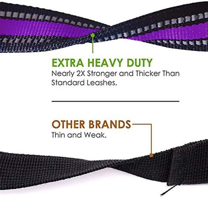 JSXD Heavy Duty Double Handle Dog Leash - 5 FT with Comfortable Padded and Reflective Rope, for Small to Large Dogs (Wide-Purple) - Image 4