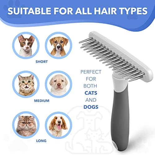 Dog rake deshedding dematting Brush Comb - Undercoat rake for Dogs, Cats, matted, Short,Long Hair Coats - Brush for Shedding, Double Row Stainless Steel pins - Reduce Shedding by 90% (White) - Image 3
