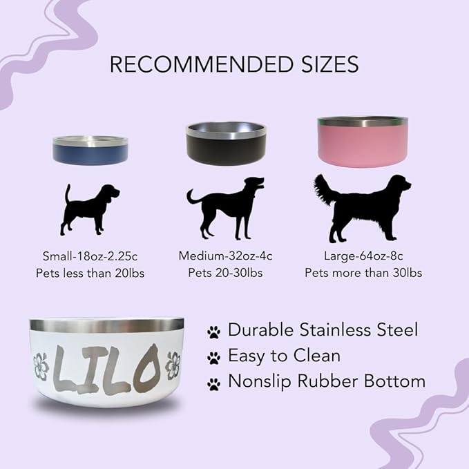 Custom Dog Bowl with Large Name - 304 Stainless Steel, Personalized Engraved, Nonslip, Custom Cat Bowl, Feeder, Pet Supplies, Food (Navy, Small -18oz)