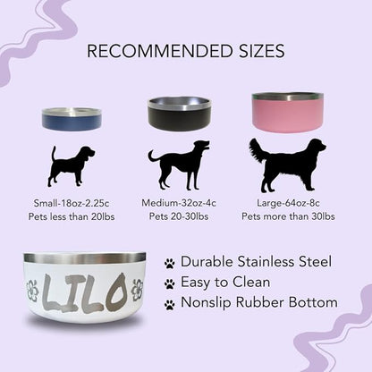 Custom Dog Bowl with Large Name - 304 Stainless Steel, Personalized Engraved, Nonslip, Custom Cat Bowl, Feeder, Pet Supplies, Food (Navy, Small -18oz)