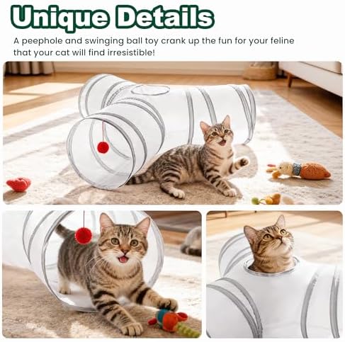 Love's cabin Cat Tunnel for Indoor Cats, 3-Way Collapsible Play Tunnel - Image 7
