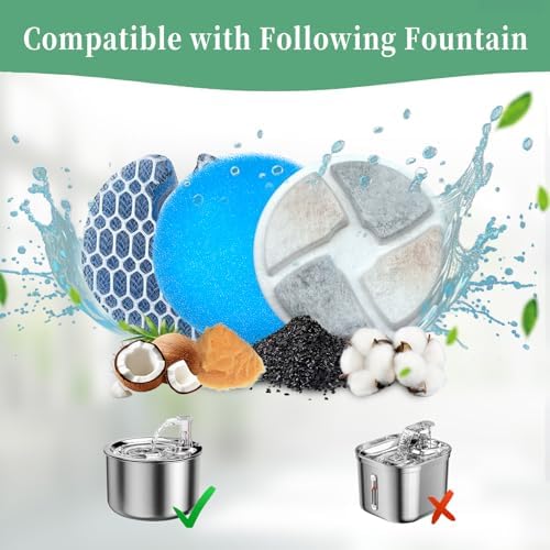 6 Set Cat Water Fountain Filter, Cat Fountain Filter Replacement for 2L/67oz Round Stainless Steel Pet Water Fountain, 3 Triple Filtration System - Image 2